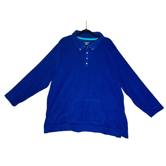 Catherines Womens Chenille Blue Pullover Sweater Plus Size 3X 26/28W Kangaroo Po - Picture 2 of 6